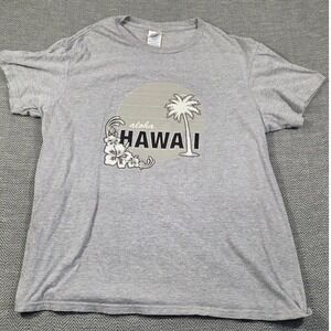 Delta Ringspun Hawaii Aloha T-Shirt Heather Grey Graphic Palm Tree Mens Large